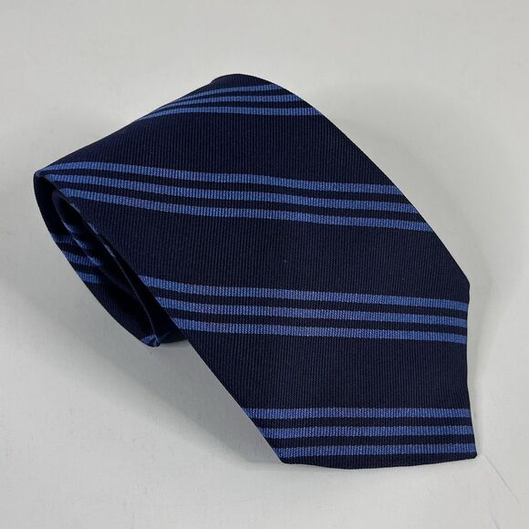 LRL Ralph Lauren 100% Silk Necktie Tie Striped Navy Blue 3 3/4 x 57 - Picture 1 of 3